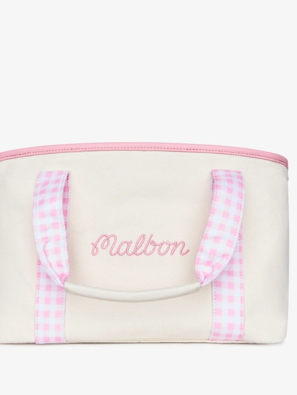 Malbon HVN Lorna Cream Canvas Tote with Pink Gingham Handles